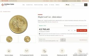 Zlatá investičná minca Maple Leaf 1 Oz - 6