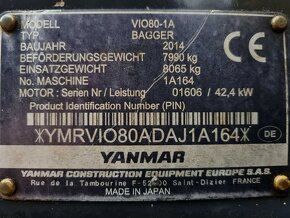 Yanmar VIO80 KILMA 8,5t bager 2015 z Nórska ako nový 3650h o - 6