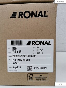 Nové Ronal R70 7,5X18 ET40 5X112 VW Alu disky R18 1234 - 6