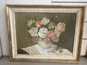 Starožitný maľovaný obraz - kvety - 6