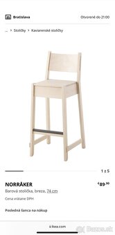 Drevená barová stolička IKEA NORRÅKER, breza, 74cm - 6