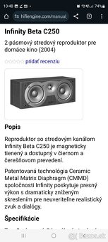 PREDÁM center speaker INFINITY BETA C 250 - 6