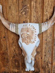 Vyrezávaná drevená lebka byvola - Bubalus, 62cm - 6