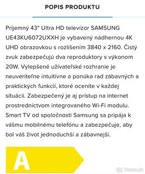 Predám TV Samsung 4K Smart TV (používaný) - 6