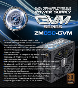 Kvalitní zdroj ZALMAN ZM850-GVM 850Watt 80+ BRONZE - 6