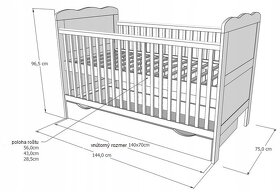 Detská postieľka/posteľ 140x70 cm+šuflík+prebalovací pult - 6