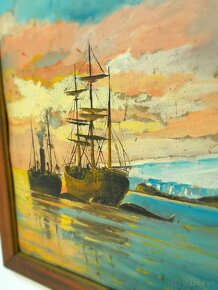 Starý obraz Lode na mori - olejomaľba - paintings ships - 6