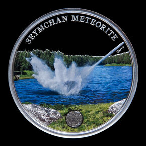 Sada 7 striebornych minci s úlomkami meteoritov - 6