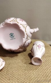 Retro dětské hrníčky. Růžový porcelán mísa,hrníčky,konvička - 6