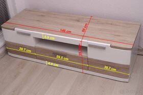 Skrinka pod TV biela vysoký lesk a dub - 6