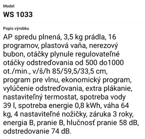 Automatická práčka EUROTECH WS 1033 - 6