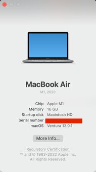 Macbook Air M1 16/256GB 2020, plne funkčný, batéria 89% - 6