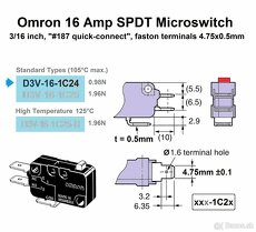 16Amp SPDT ╍ 4.75×0.5mm Konektory ╍ Mikrospínače bez páčky - 6