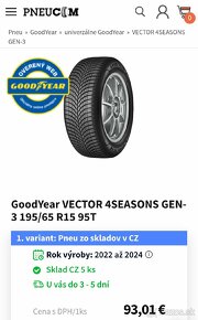 ✅Celoročná sada 195/65 R15✅ - 6