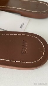 Mango Kožené koňakovo hnedé šľapky/sandále bez podpätku 37 - 7