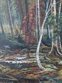 Veľký obraz ručná olejomaľba na plátne  - Lesné zátišie - 7