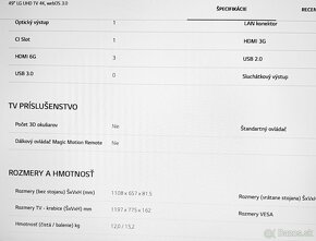 Televízor LG UHD TV 4K, webOS 3.0 smart TV, LeD, 123 cm/49 - 7