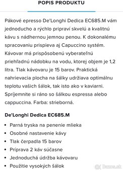 Kávovar pákový De Longhi EC 685. M DEDICA - 7