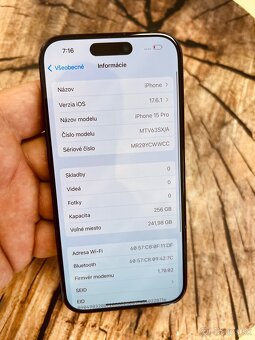 iPhone 15 pro 256 blue Titan batéria 91% top stav - 7