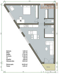 VYMEŇ SUSEDA - 2 IZB. BYT s TERASOU, NOVOSTAVBA 67.75 m2, Re - 7