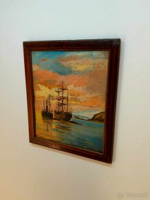 Starý obraz Lode na mori - olejomaľba - paintings ships,loď - 7