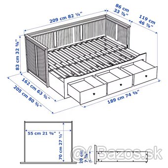 Ikea Rozkladacia posteľ s 3 zásuvkami, sivá, 80x200 cm - 7