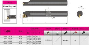 Závitové sústružnícke nože - vnútorné / stúpanie 0,5-3mm - 7