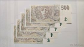 Bankovky stejná čísla - UNC neoběhové 100Kč 200Kč 500Kč - 7