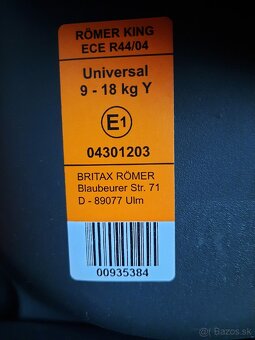 Darujem detsku autosedacku Britax Romer King ECE R44/04 - 7