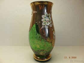 Novoborské sklo, krásná velká zelená váza. - 7