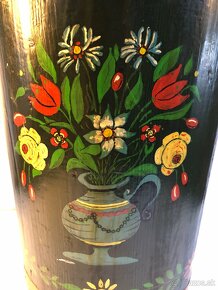 Stará drevená maľovaná putňa váza kvetináč - 7
