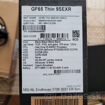 Herný MSI GF65, RTX 2060, i5-8300H, 16GB, až 1,5 GB ssd - 7