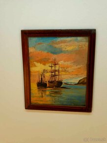 Starý obraz Lode na mori - olejomaľba - paintings ships - 7