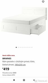 Manželská posteľ Ikea Brimnes + rošty Lonset - 7