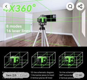 Nivelačný laser tzv. 4D tj 16 líniový so zel lúčom 2x  bat - 7