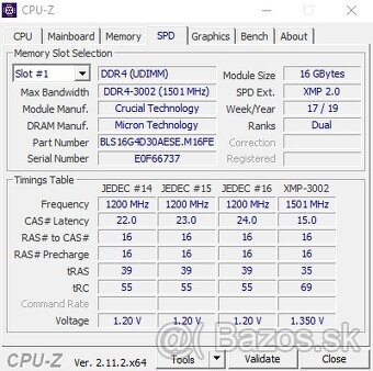 Predám pamate DDR4: 3000 MHZ 2x16gb Crucial Ballistix RED - 7