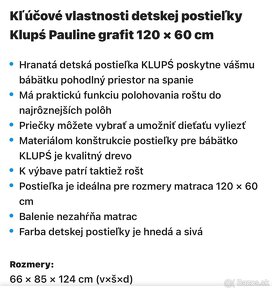 Detská postielka Klups Pauline Grafit 120x60 + matrac - 7