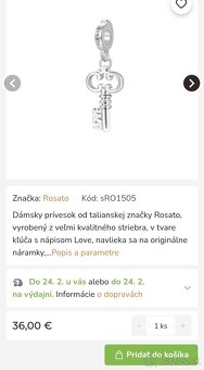 Strieborný prívesok Rosato kľúč/ love - 7