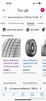 Predám letné pneumatiky Barum Brillantis 2 ,185/65 R15  88T. - 7