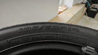 Letné pneumatiky 185/60 R14 + plechové disky - 7