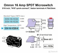 16Amp SPDT ╍ 4.75×0.5mm Konektory ╍ Mikrospínače bez páčky - 7