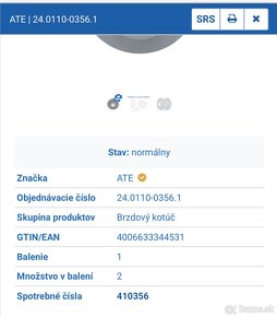 Zadné brzdové kotúče ATE Škoda 5Q0 615 601 D - 7