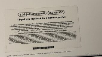 Apple Macbook air M1 8/256gb- Nepouživaný 99% batéria - 8