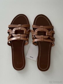 Mango Kožené koňakovo hnedé šľapky/sandále bez podpätku 37 - 8