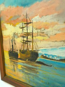 Starý obraz Lode na mori - olejomaľba - paintings ships,loď - 8