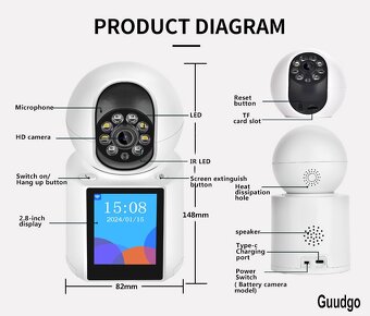 Vnútorná Wifi IP kamera s displejom 3Mpx,360°,4x zoom,4 diód - 8