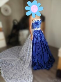 Svadobné/ spoločenské modrobiele šaty princeznovské - 8