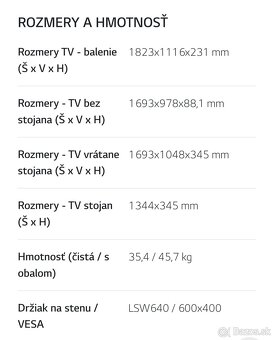 
75" smart 4k televízor LG 189cm - 8