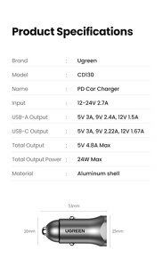 Ugreen PD Car Charger 24W - 8