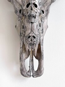 Skull Art – Veľká, ručne vyrezávaná lebka byvola, PREDANE - 8